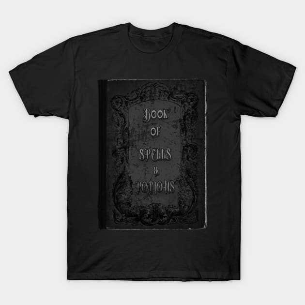 Book of Spells and Potions Vintage Style T-Shirt by Moonlit Midnight Arts